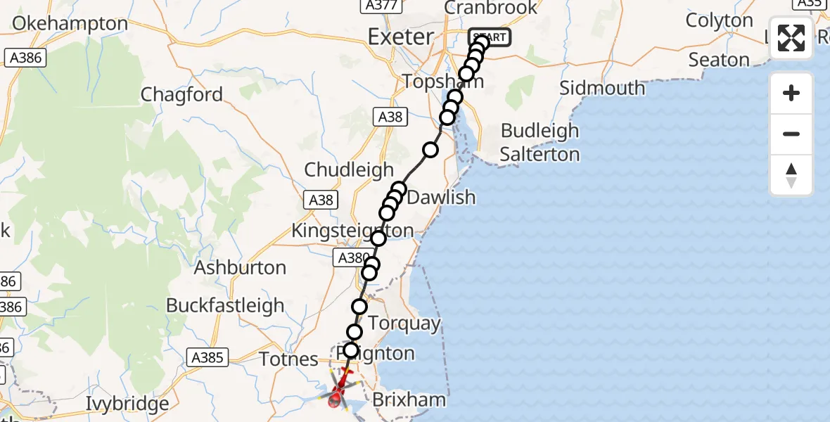 Flight route Air Ambulance Helicopter Aylesbeare - Stoke Gabriel, 26 August 2026, 15:27