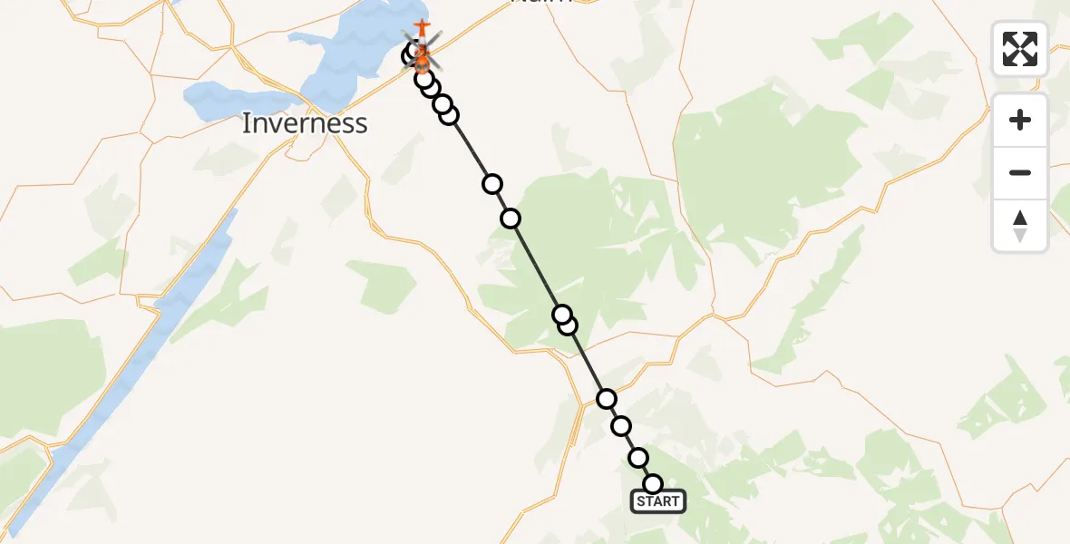 Flight route Coastguard Helicopter Glenmore - Inverness Airport, 26 August 2026, 16:13