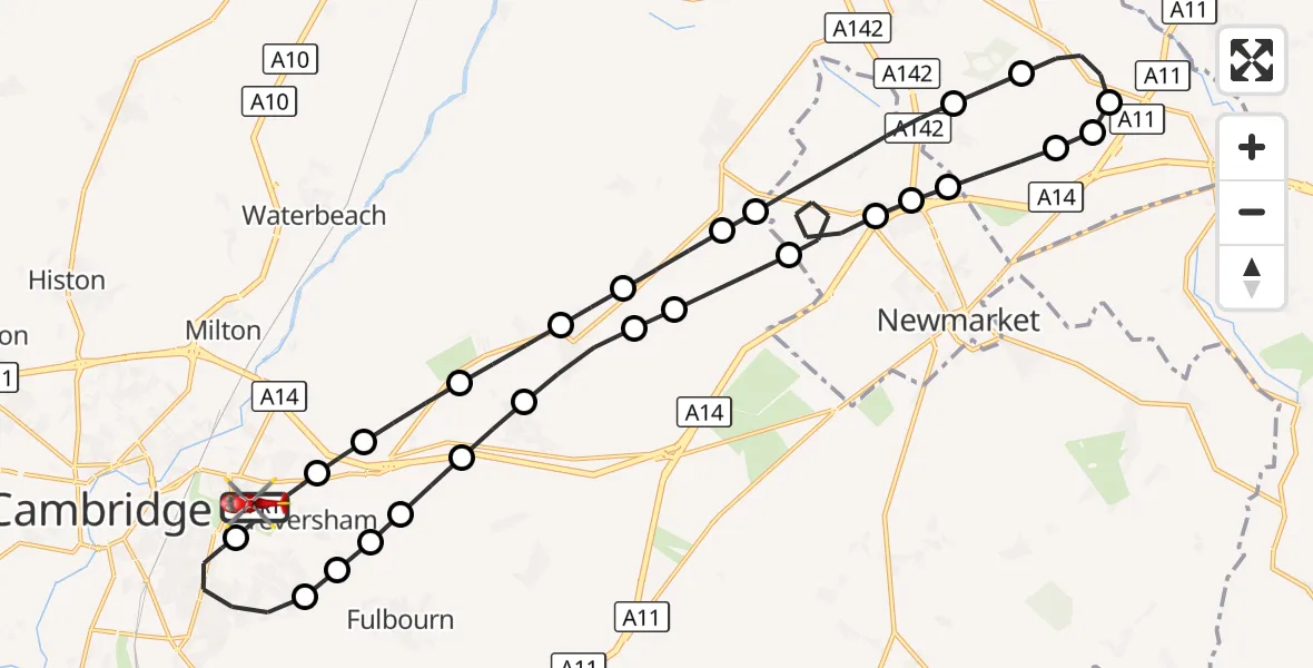 Flight route Air Ambulance Helicopter Cambridge City Airport - Cambridge City Airport, 26 August 2026, 16:25