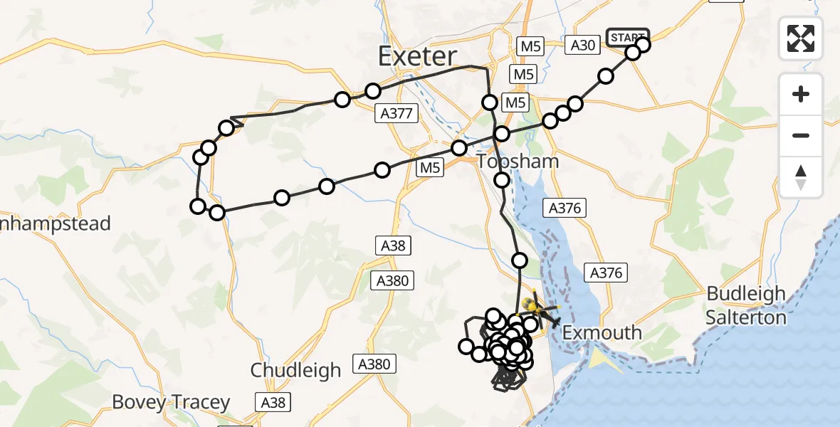 Flight route Police Helicopter Exeter International Airport - Starcross, 26 August 2026, 16:34