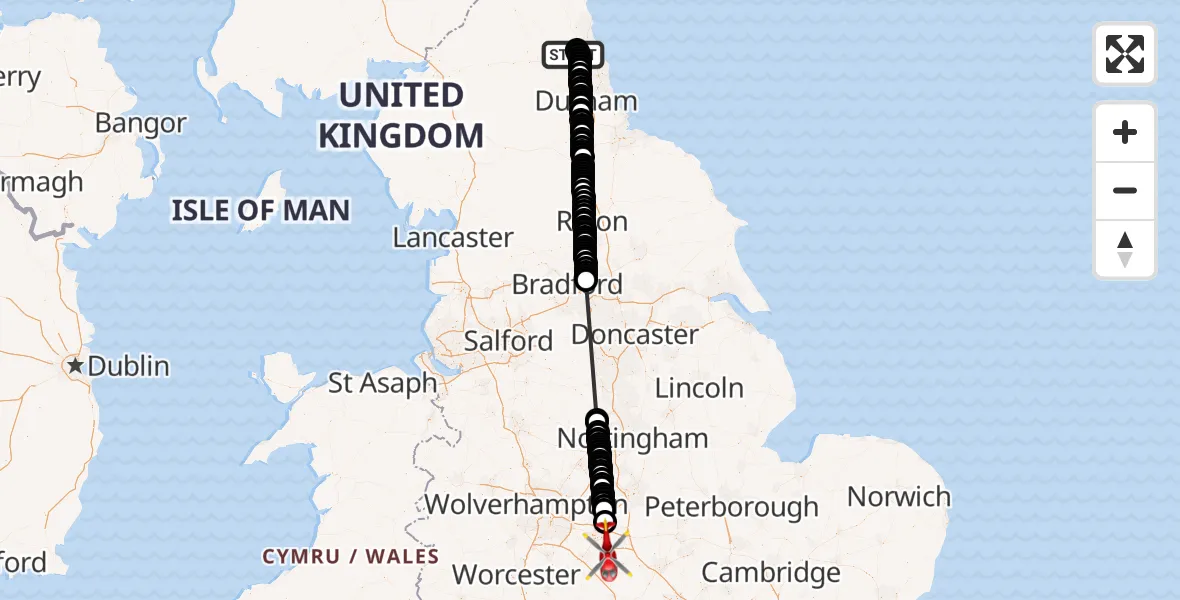 Flight route Air Ambulance Helicopter Newcastle International Airport - Hyde Park, 26 August 2026, 16:37