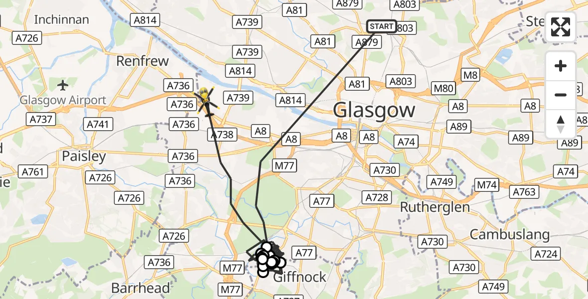 Flight route Police Helicopter Glasgow - Glasgow, 26 August 2026, 17:03