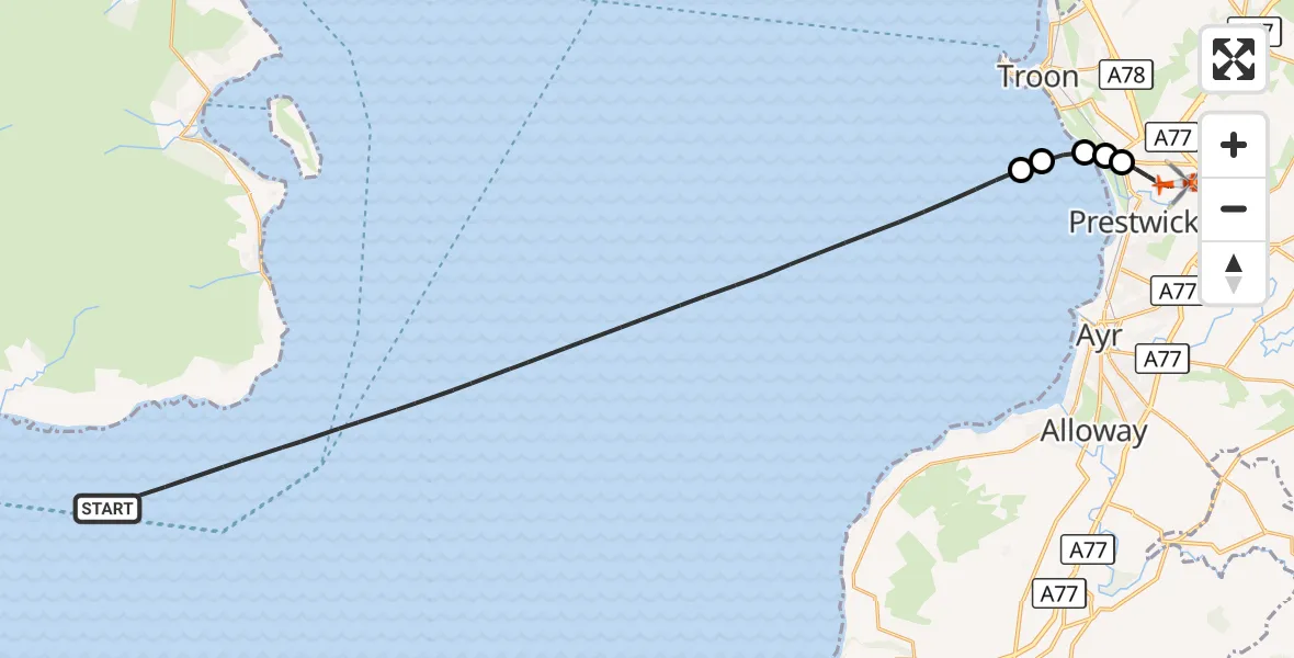 Flight route Coastguard Helicopter Inner Seas - Glasgow Prestwick Airport, 26 August 2026, 18:02
