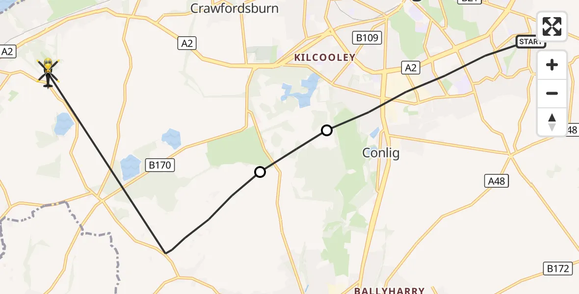 Flight route Police Helicopter Bangor - Holywood, 26 August 2026, 18:08
