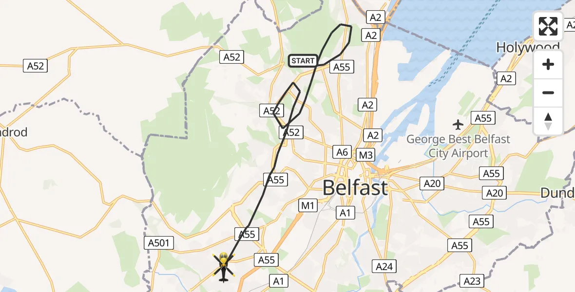 Flight route Police Helicopter Belfast City District - Belfast City District, 26 August 2026, 18:25