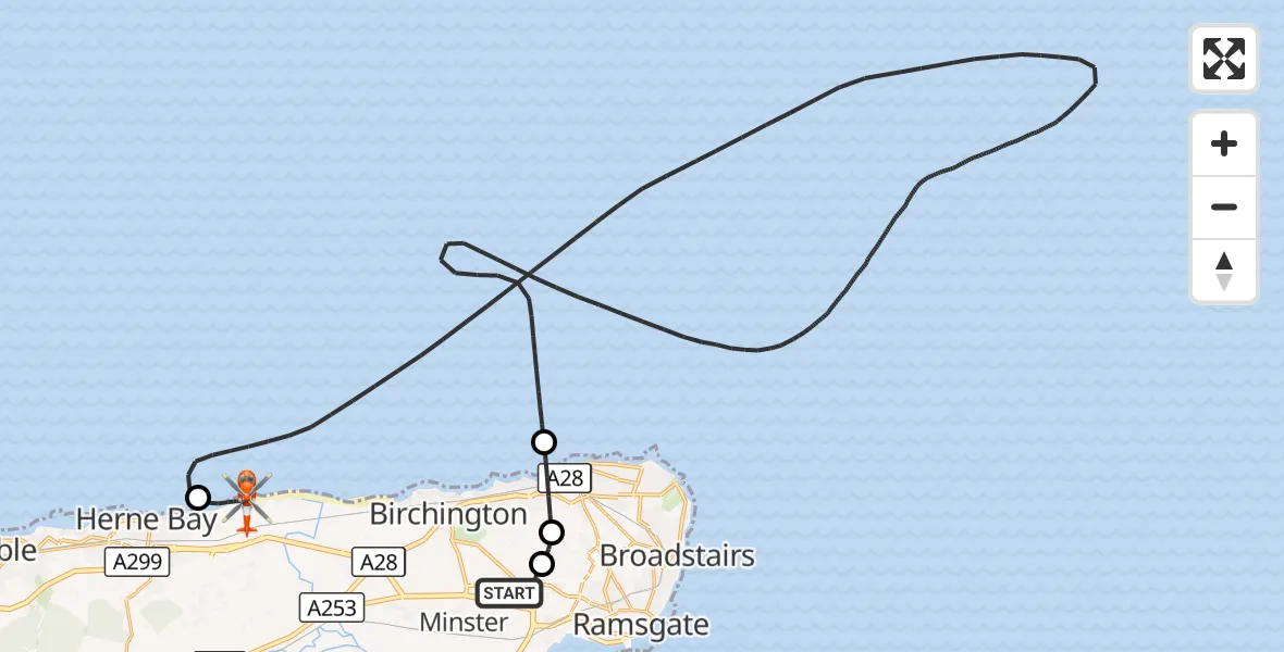 Flight route Coastguard Helicopter Manston Airport - Hillborough, 26 August 2026, 18:50