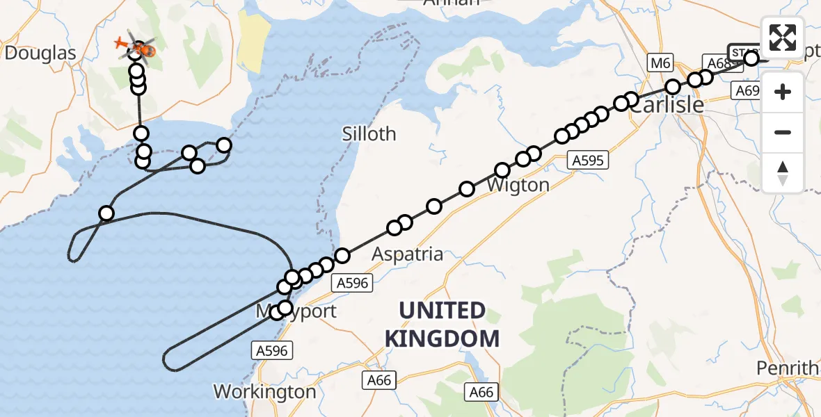 Flight route Coastguard Helicopter Carlisle Lake District Airport - Gateside, 26 August 2026, 19:25