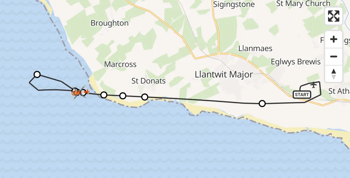 Flight route Coastguard Helicopter MOD St Athan - Monknash, 26 August 2026, 19:29