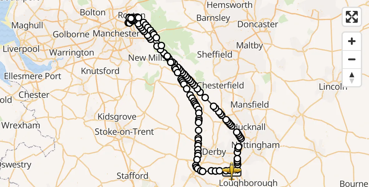 Flight route Police Aircraft East Midlands Airport - East Midlands Airport, 26 August 2026, 19:46