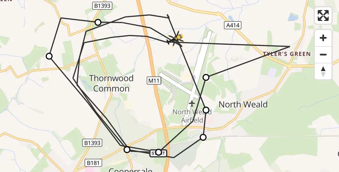 Flight route Police Helicopter North Weald Bassett - North Weald Bassett, 26 August 2026, 19:52