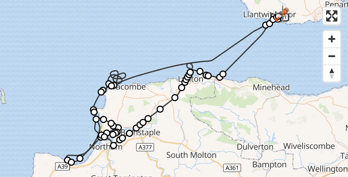 Flight route Coastguard Helicopter MOD St Athan - MOD St Athan, 26 August 2026, 20:13