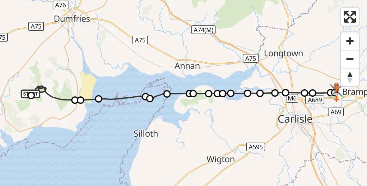 Flight route Coastguard Helicopter Falgunzeon Glider Airfield - Carlisle Lake District Airport, 26 August 2026, 20:27