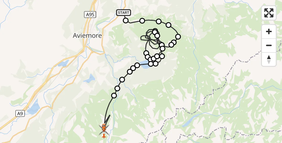 Flight route Coastguard Helicopter Aviemore - Highland, 26 August 2026, 21:01
