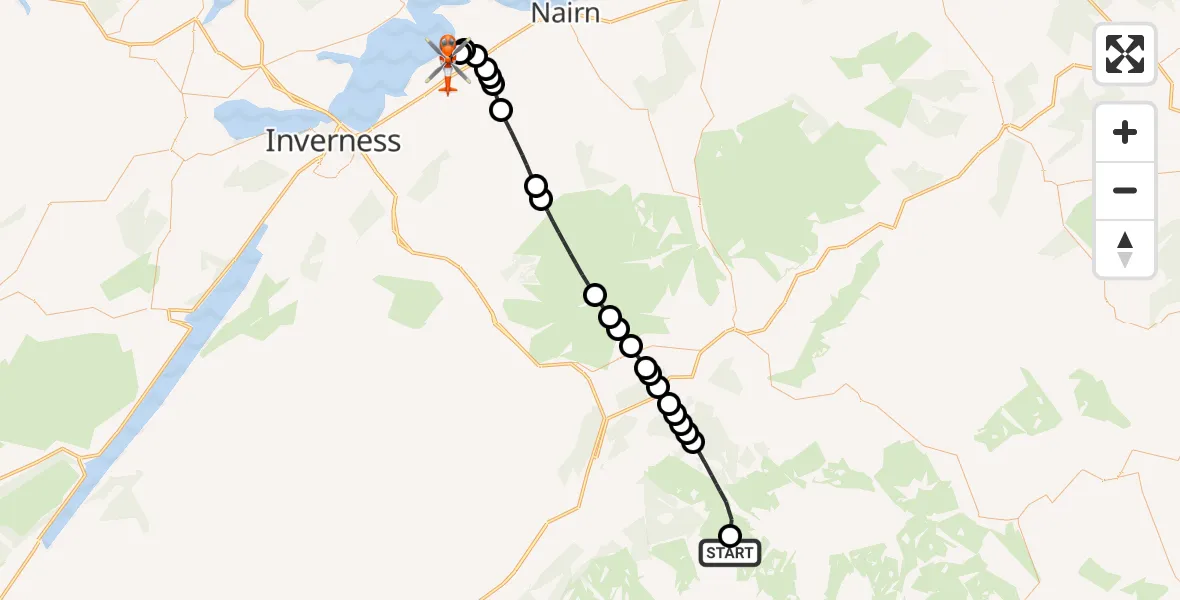 Flight route Coastguard Helicopter Coire Laogh Mor - Inverness Airport, 26 August 2026, 22:40