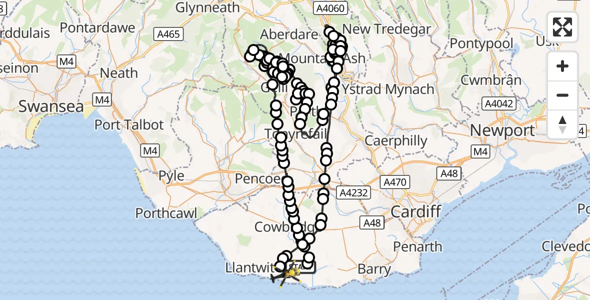 Flight route Police Helicopter MOD St Athan - Boverton, 27 August 2026, 00:43