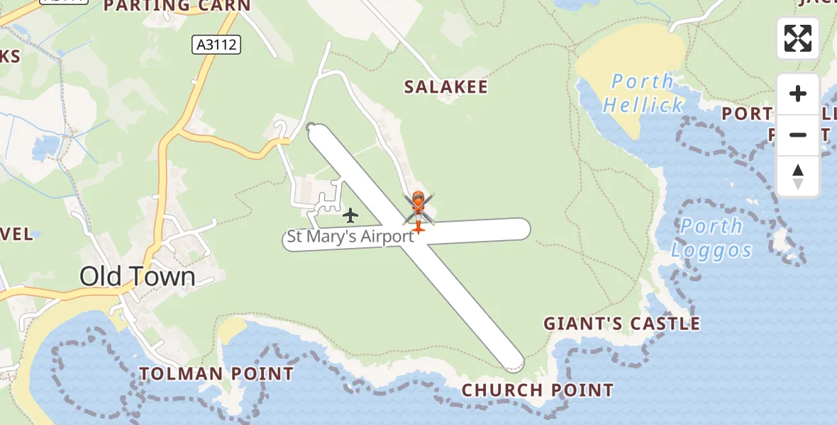 Flight route Coastguard Helicopter St. Mary's Airport - St. Mary's Airport, 27 August 2026, 06:22