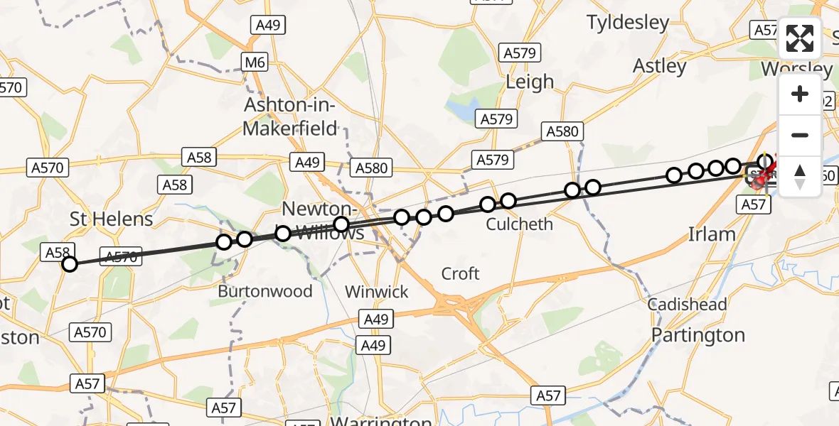 Flight route Air Ambulance Helicopter Manchester Barton Aerodrome - Manchester Barton Aerodrome, 27 August 2026, 07:47