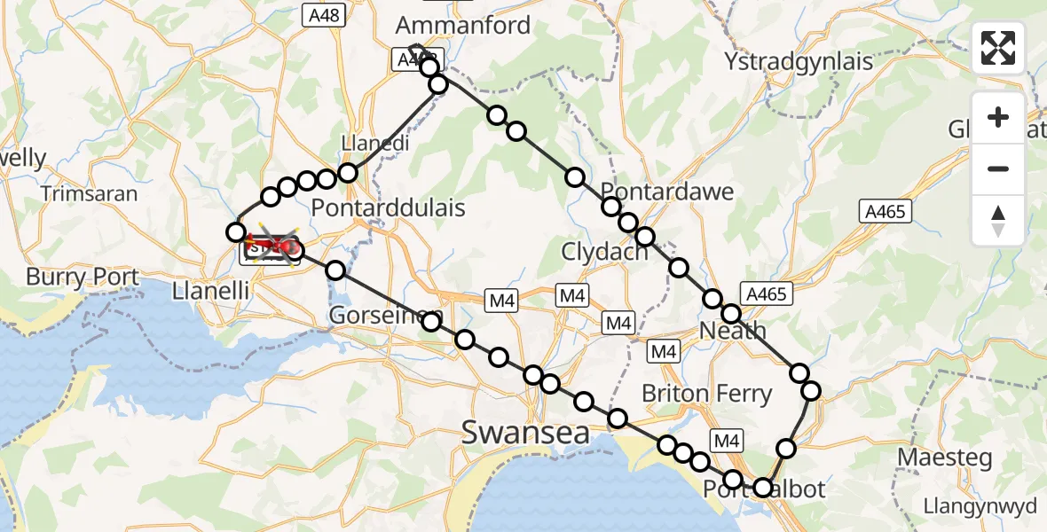 Flight route Air Ambulance Helicopter Dafen - Dafen, 27 August 2026, 08:00