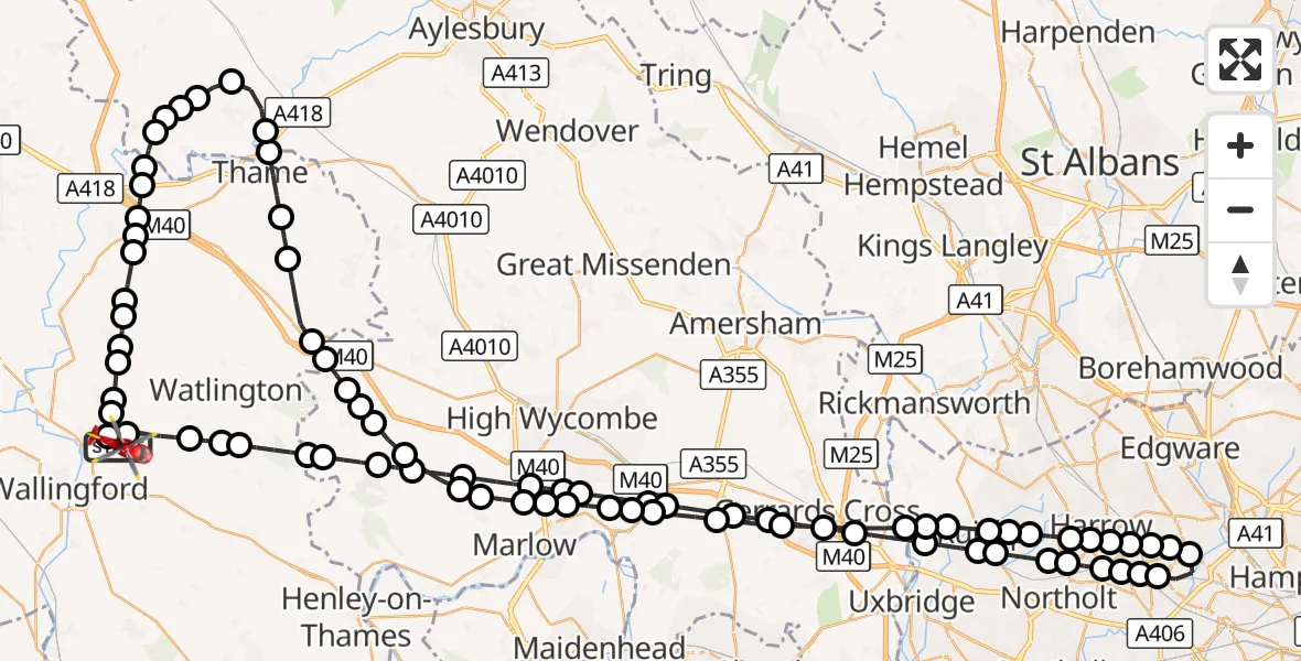 Flight route Air Ambulance Helicopter RAF Benson - RAF Benson, 27 August 2026, 08:31