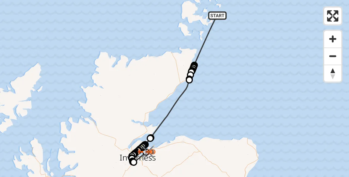 Flight route Coastguard Helicopter North Sea - Inverness Airport, 27 August 2026, 09:05