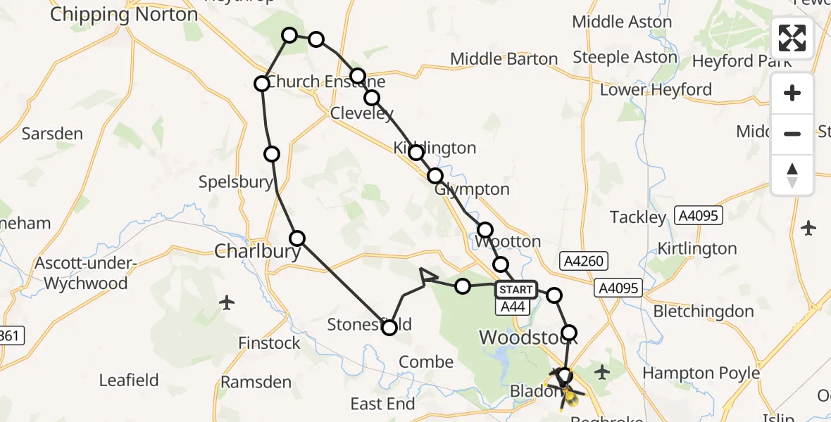 Flight route Police Helicopter Wootton - Bladon, 27 August 2026, 09:06