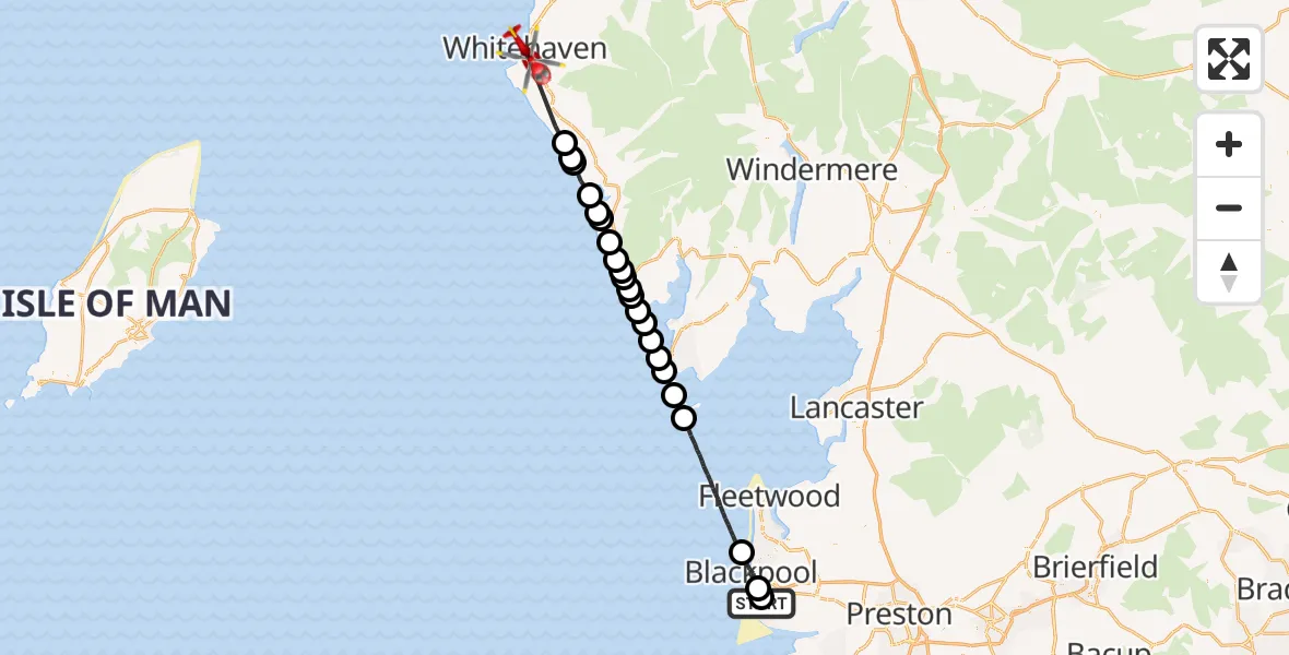 Flight route Air Ambulance Helicopter Blackpool Airport - Whitehaven, 27 August 2026, 09:10