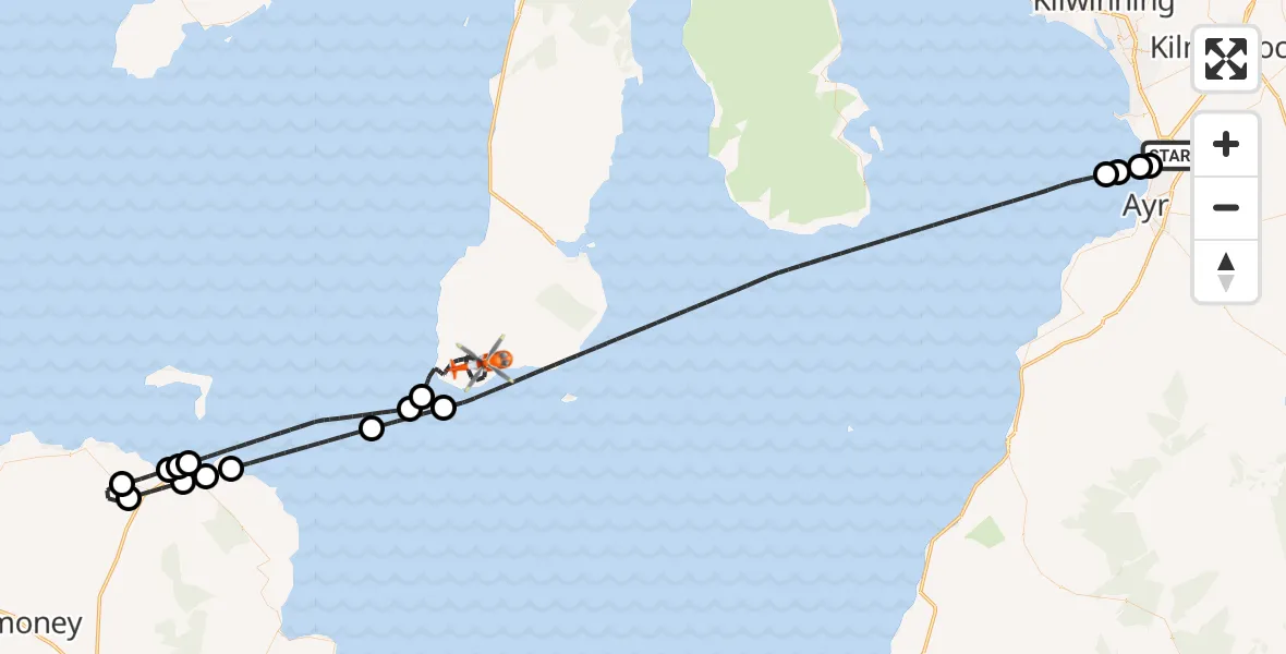 Flight route Coastguard Helicopter Glasgow Prestwick Airport - Inner Seas, 27 August 2026, 09:43