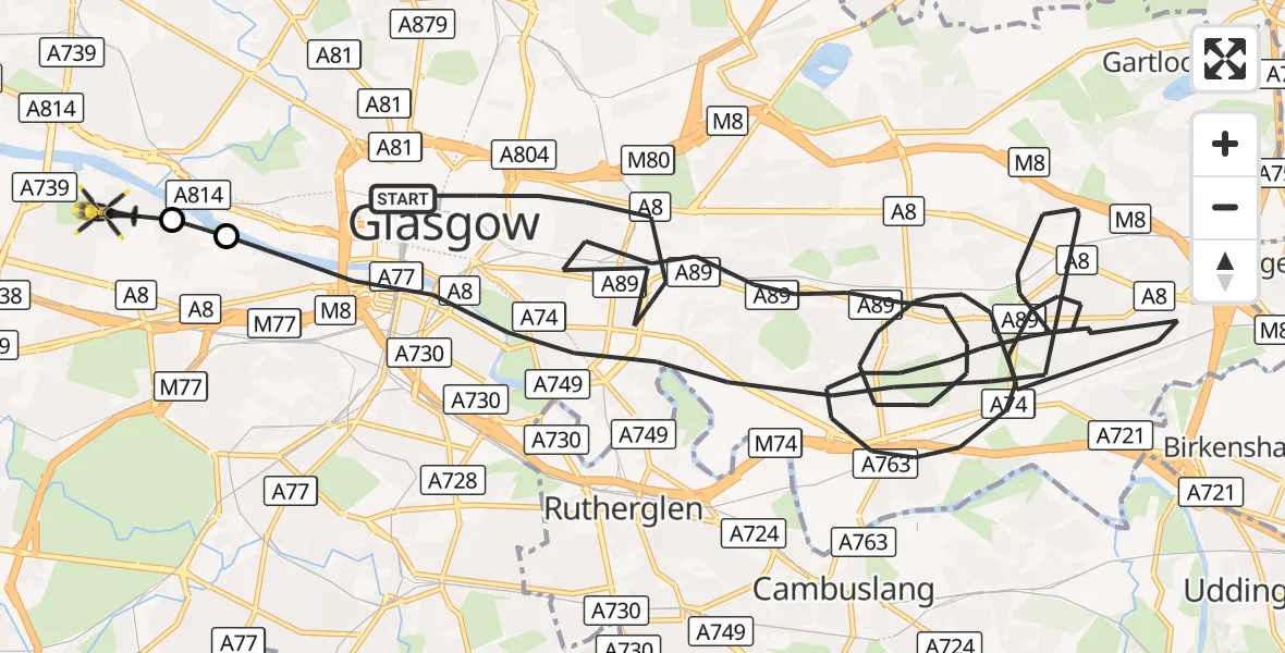 Flight route Police Helicopter Glasgow - Glasgow, 27 August 2026, 10:13