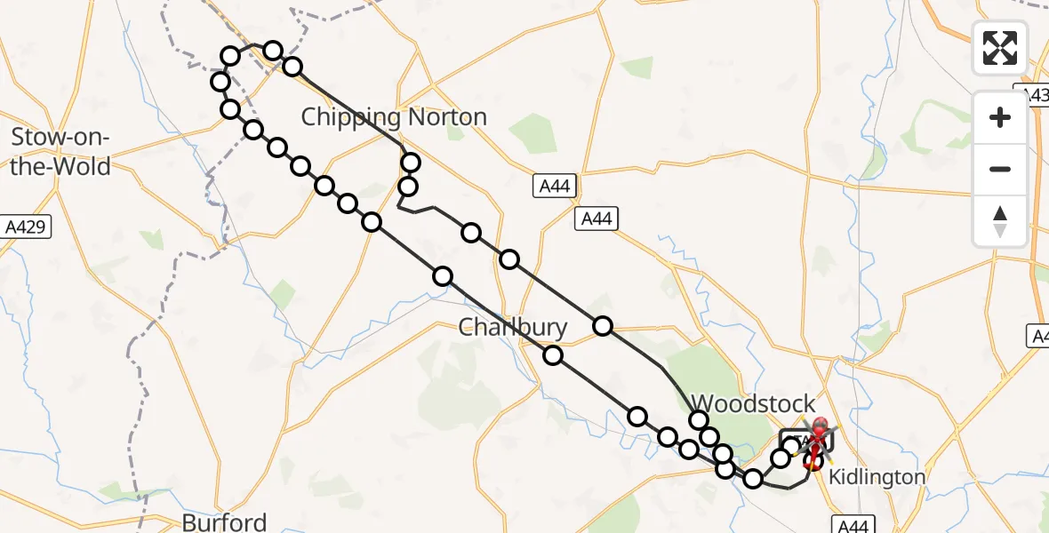 Flight route Air Ambulance Helicopter London Oxford Airport - London Oxford Airport, 27 August 2026, 10:34