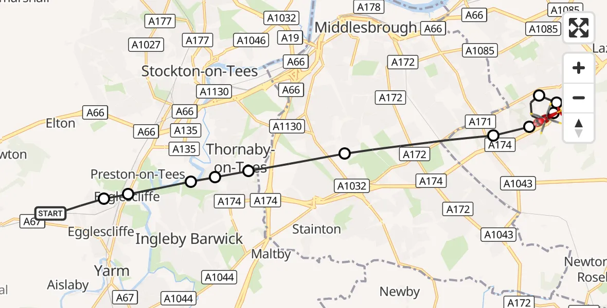 Flight route Air Ambulance Helicopter Egglescliffe - Normanby, 27 August 2026, 11:10