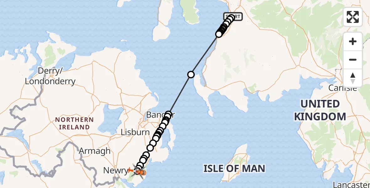 Flight route Coastguard Helicopter Glasgow Prestwick Airport - Newry, Mourne and Down, 27 August 2026, 11:24