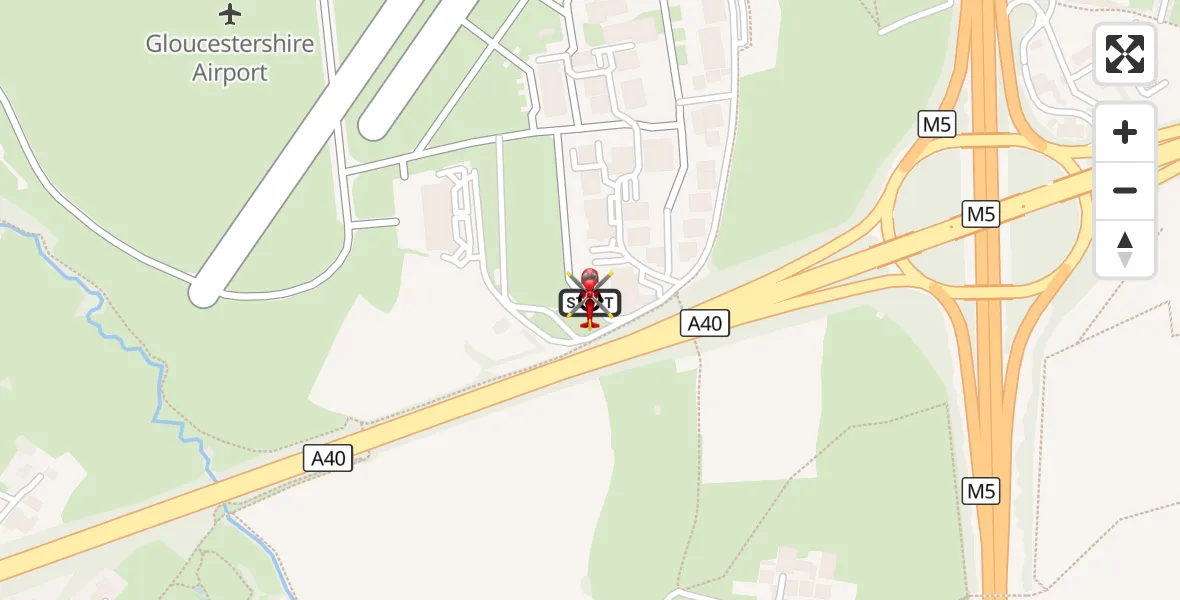 Flight route Air Ambulance Helicopter Gloucestershire Airport - Tewkesbury, 27 August 2026, 11:58