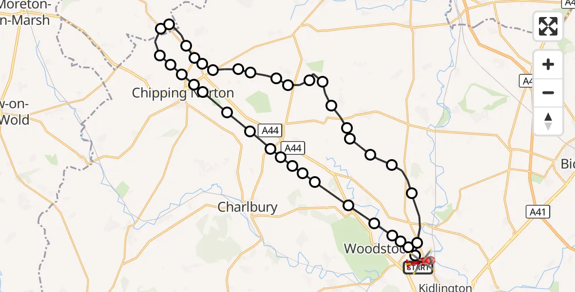 Flight route Air Ambulance Helicopter London Oxford Airport - London Oxford Airport, 27 August 2026, 12:29