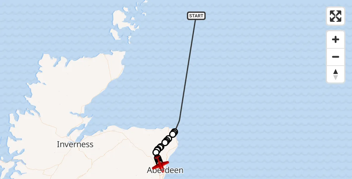 Flight route Air Ambulance Aircraft North Sea - Dyce and Stoneywood, 27 August 2026, 12:33