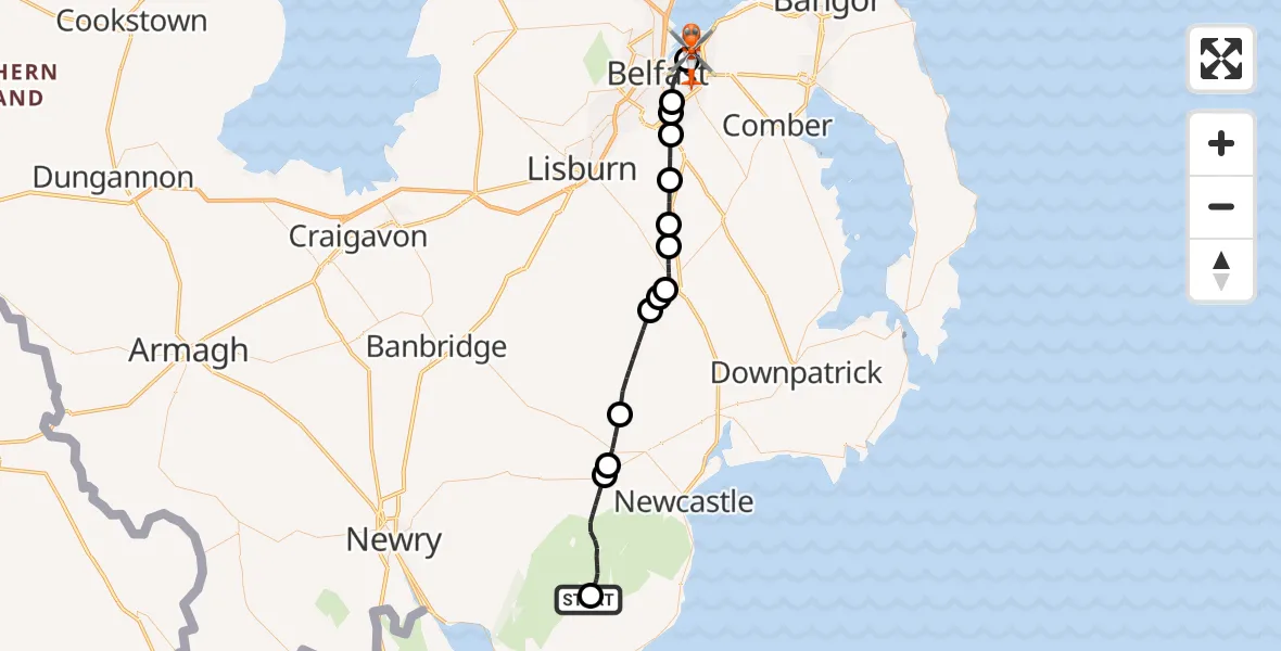 Flight route Coastguard Helicopter Attical - George Best Belfast City Airport, 27 August 2026, 13:09