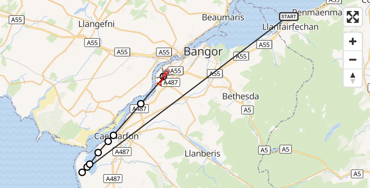Flight route Air Ambulance Helicopter Llanfairfechan - Aber Pwll, 27 August 2026, 13:13