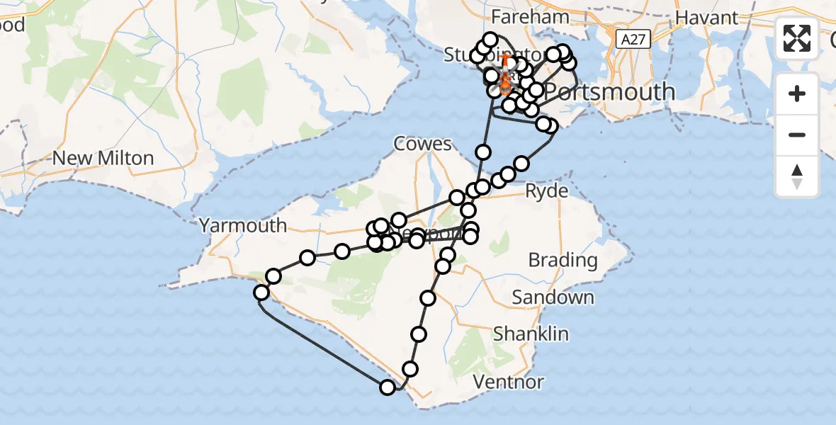Flight route Coastguard Helicopter Solent Airport - Solent Airport, 27 August 2026, 13:19