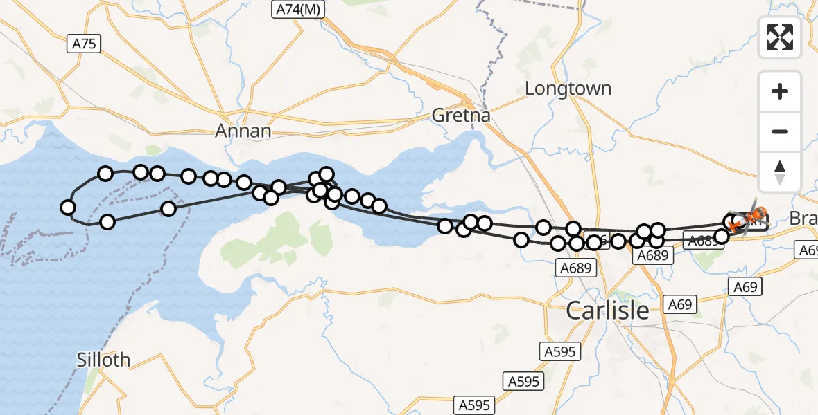 Flight route Coastguard Helicopter Carlisle Lake District Airport - Carlisle Lake District Airport, 27 August 2026, 13:22