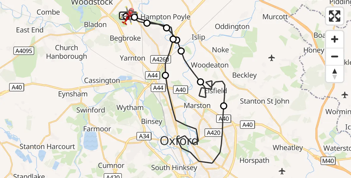 Flight route Air Ambulance Helicopter London Oxford Airport - London Oxford Airport, 27 August 2026, 13:40