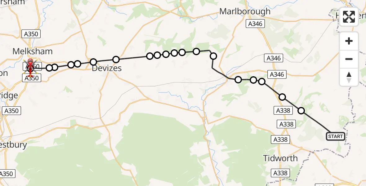 Flight route Air Ambulance Helicopter Chute - Wiltshire Air Ambulance, 27 August 2026, 14:06