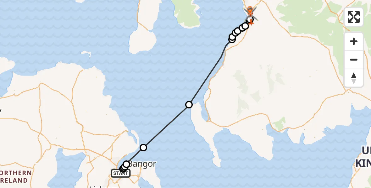 Flight route Coastguard Helicopter George Best Belfast City Airport - Glasgow Prestwick Airport, 27 August 2026, 14:10