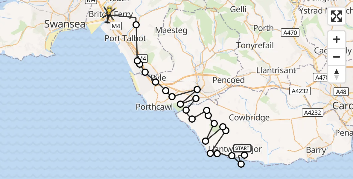 Flight route Police Helicopter Boverton - Briton Ferry, 27 August 2026, 14:18