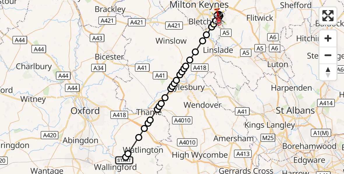 Flight route Air Ambulance Helicopter RAF Benson - Bletchley, 27 August 2026, 14:21