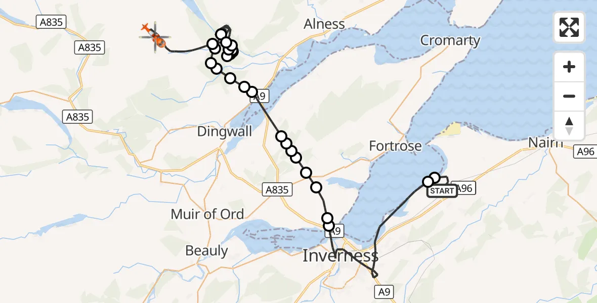 Flight route Coastguard Helicopter Inverness Airport - Highland, 27 August 2026, 14:40