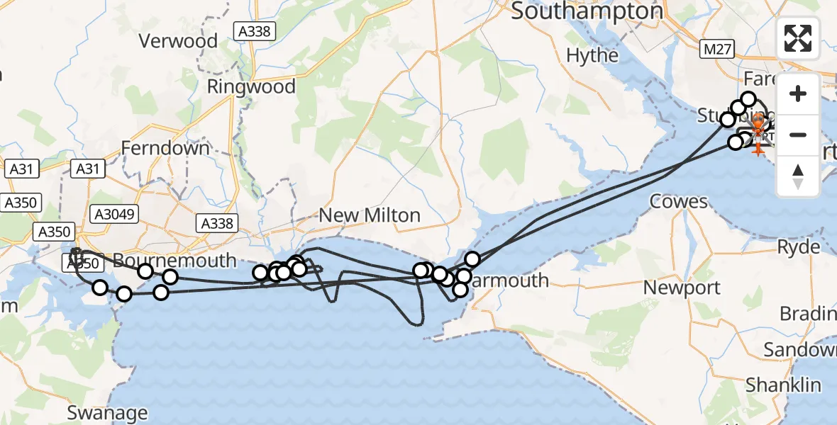Flight route Coastguard Helicopter Solent Airport - Solent Airport, 27 August 2026, 14:55