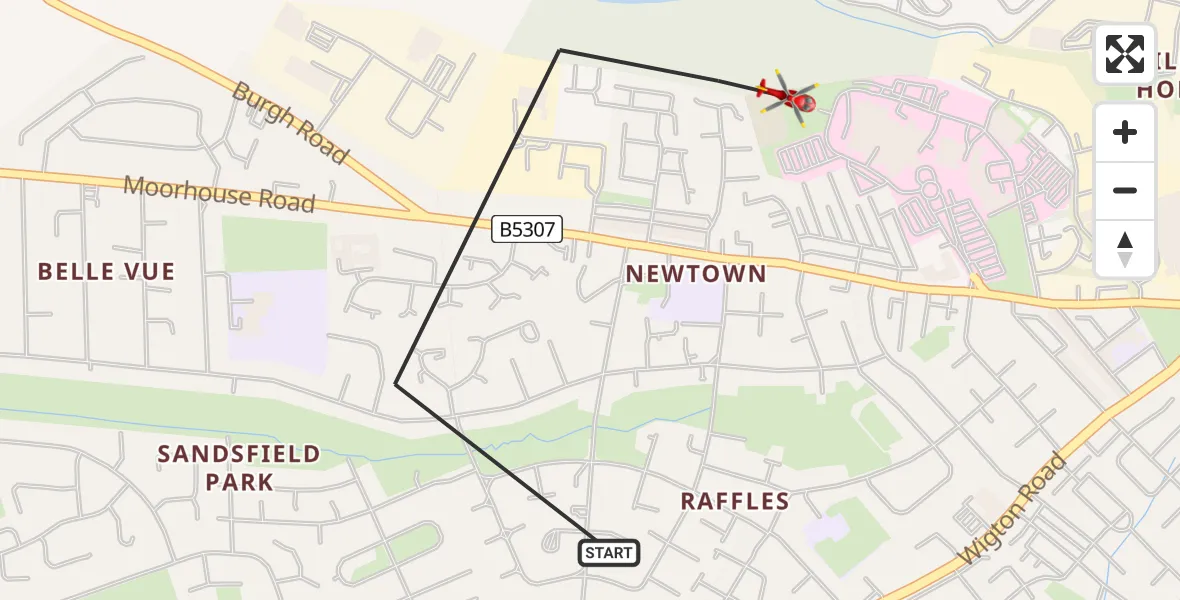 Flight route Air Ambulance Helicopter Carlisle - Carlisle General, 27 August 2026, 15:27