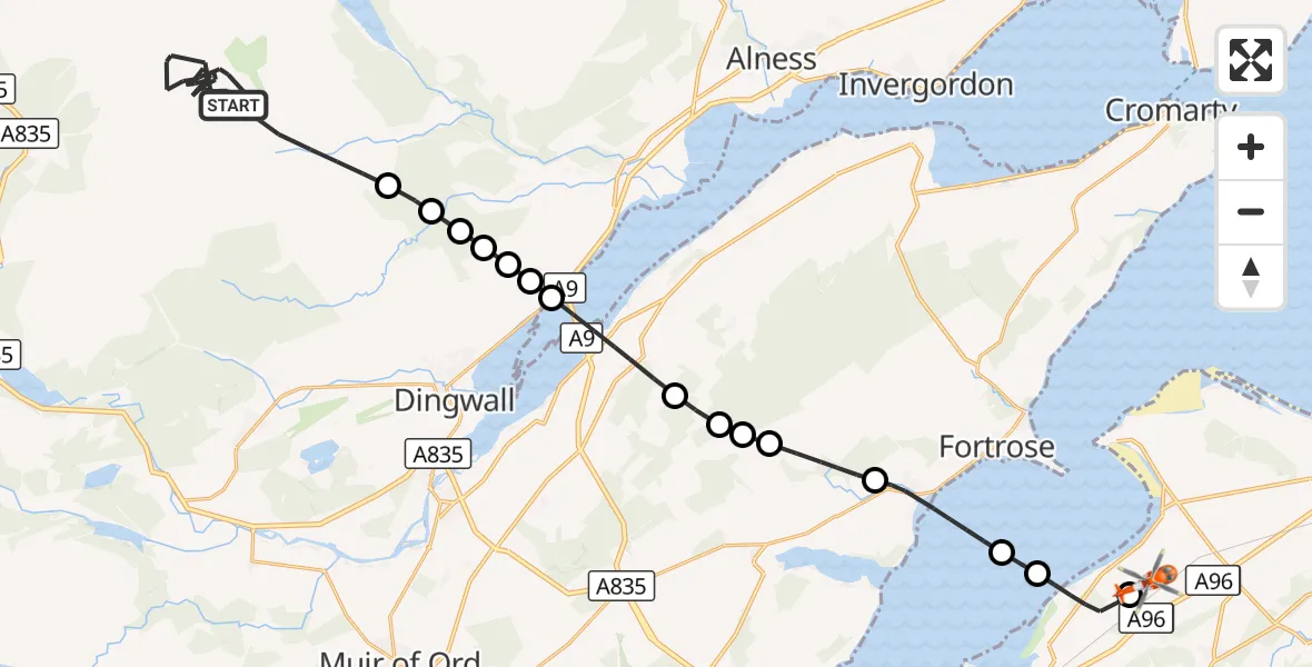 Flight route Coastguard Helicopter Highland - Inverness Airport, 27 August 2026, 15:27