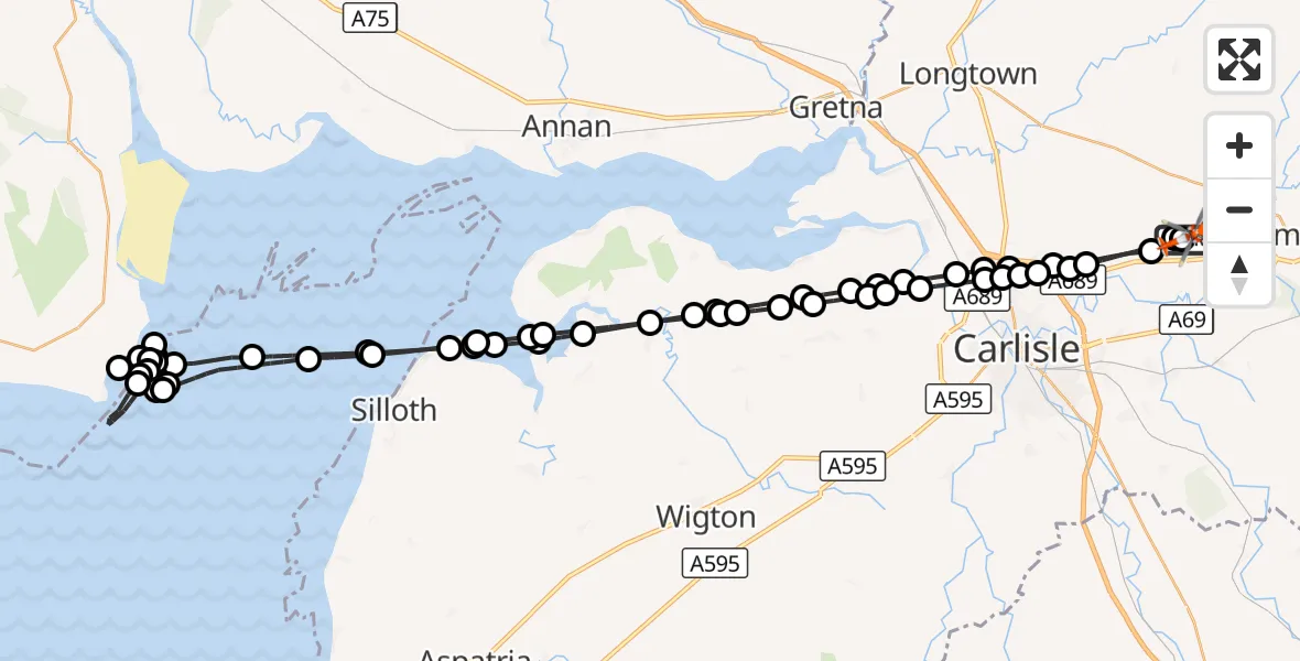 Flight route Coastguard Helicopter Carlisle Lake District Airport - Carlisle Lake District Airport, 27 August 2026, 16:10