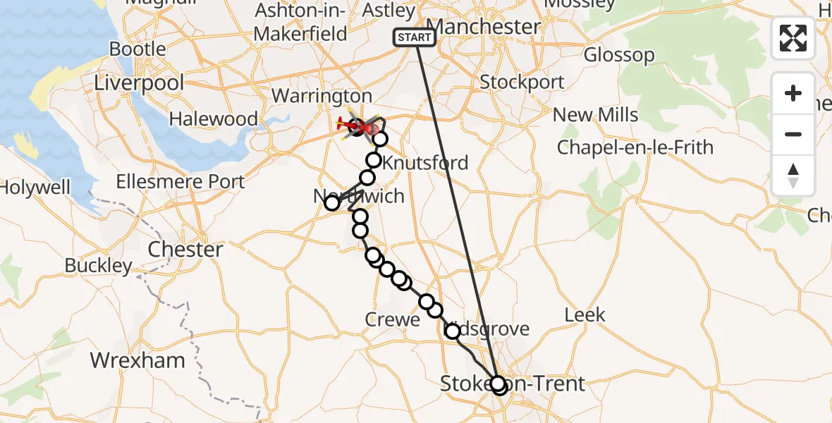 Flight route Air Ambulance Helicopter Manchester Barton Aerodrome - High Legh, 27 August 2026, 16:16