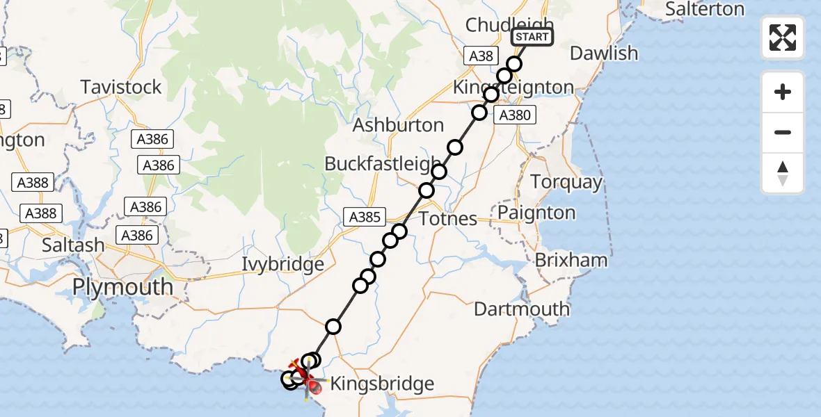 Flight route Air Ambulance Helicopter Ideford - Bigbury-on-Sea, 27 August 2026, 16:19